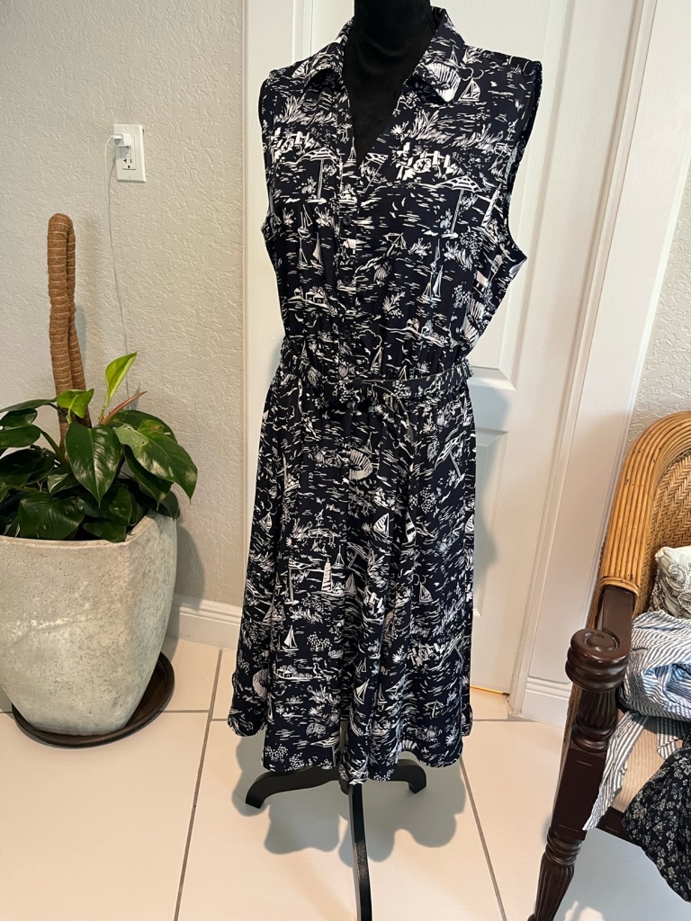Charter Club black and White Sleeveless Midi Shirtdress